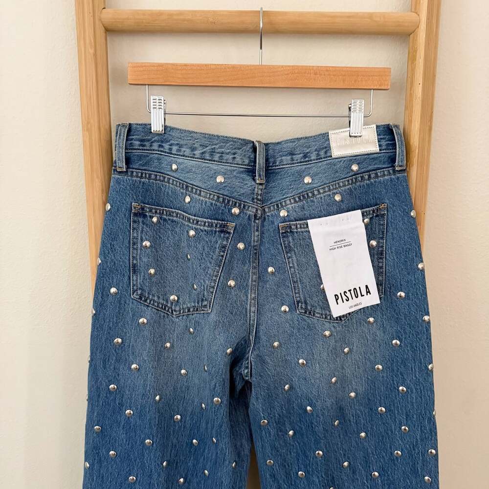 NWT Pistola Hendrix Charmed Jeans 27 Studded High Rise Baggy Wide Leg - Picture 11 of 12